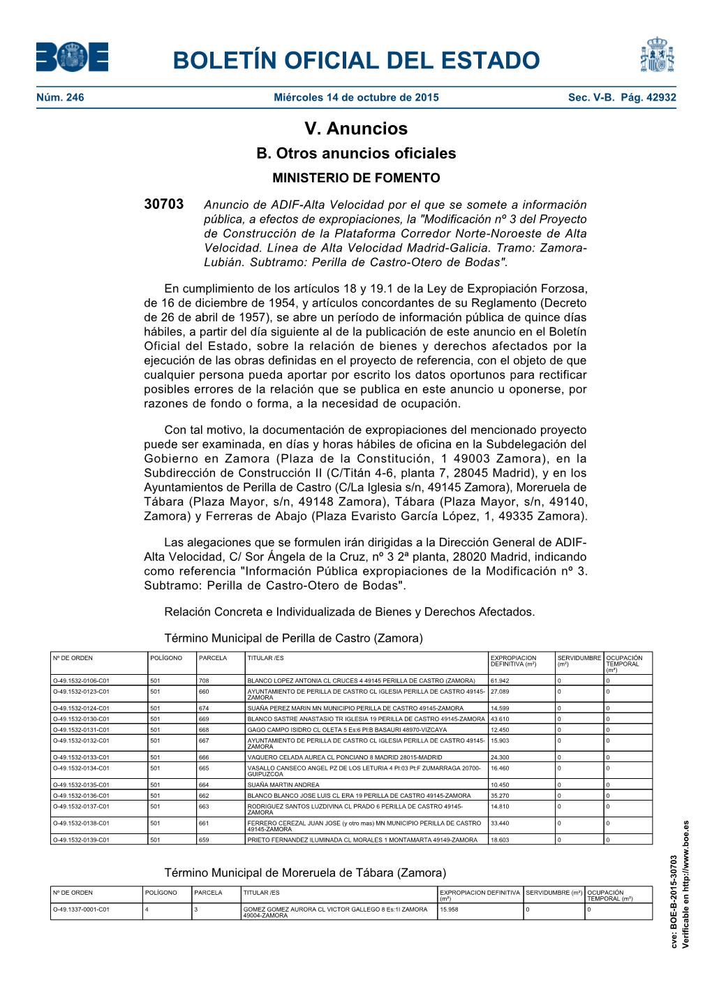 Anuncio 30703 Del BOE Núm. 246 De 2015