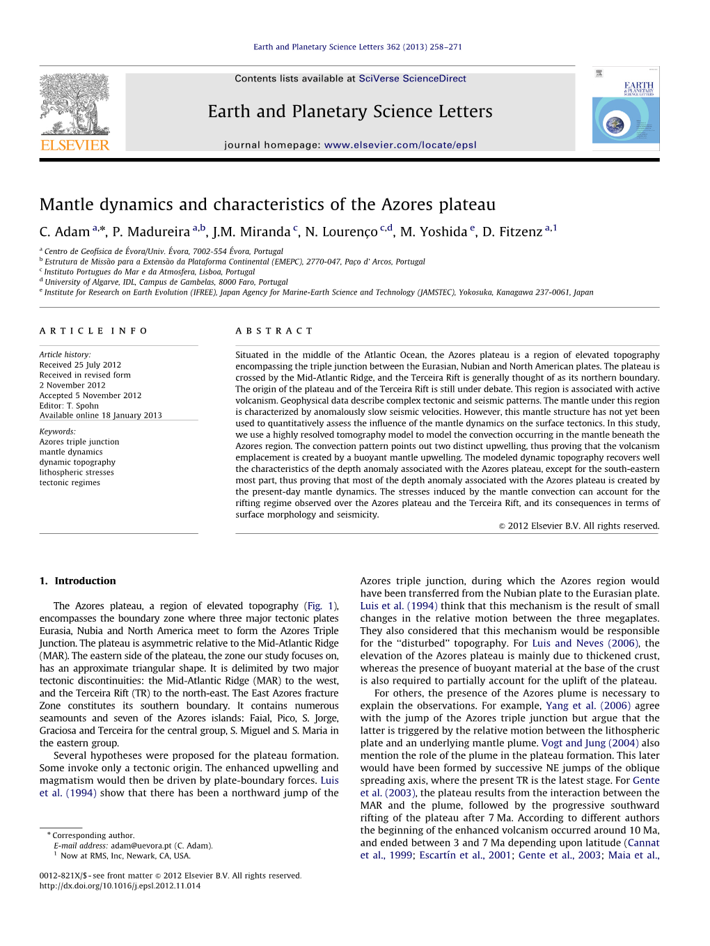 Mantle Dynamics and Characteristics of the Azores Plateau