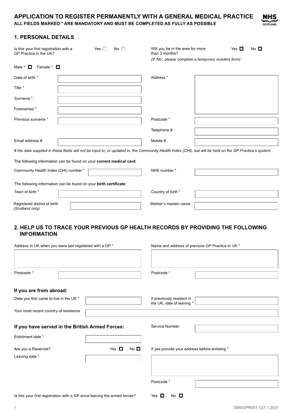 New Patient Registration Pack (ADULT)