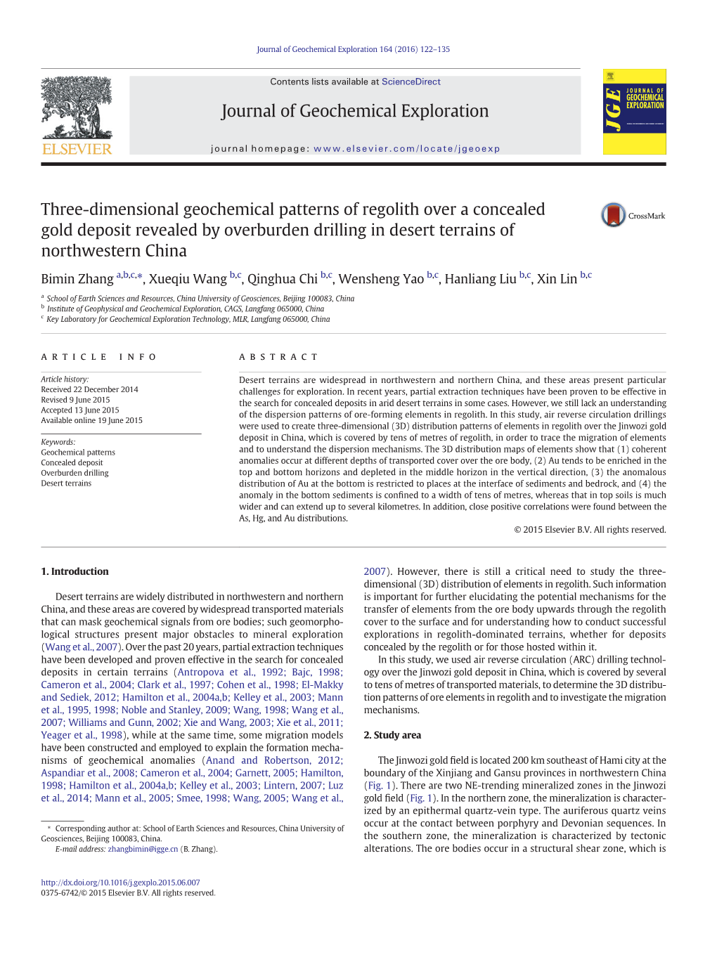 Journal of Geochemical Exploration 164 (2016) 122–135