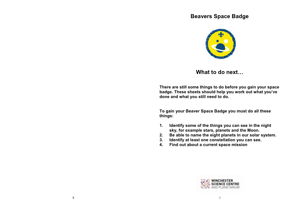 Beavers Space Badge What to Do Next…