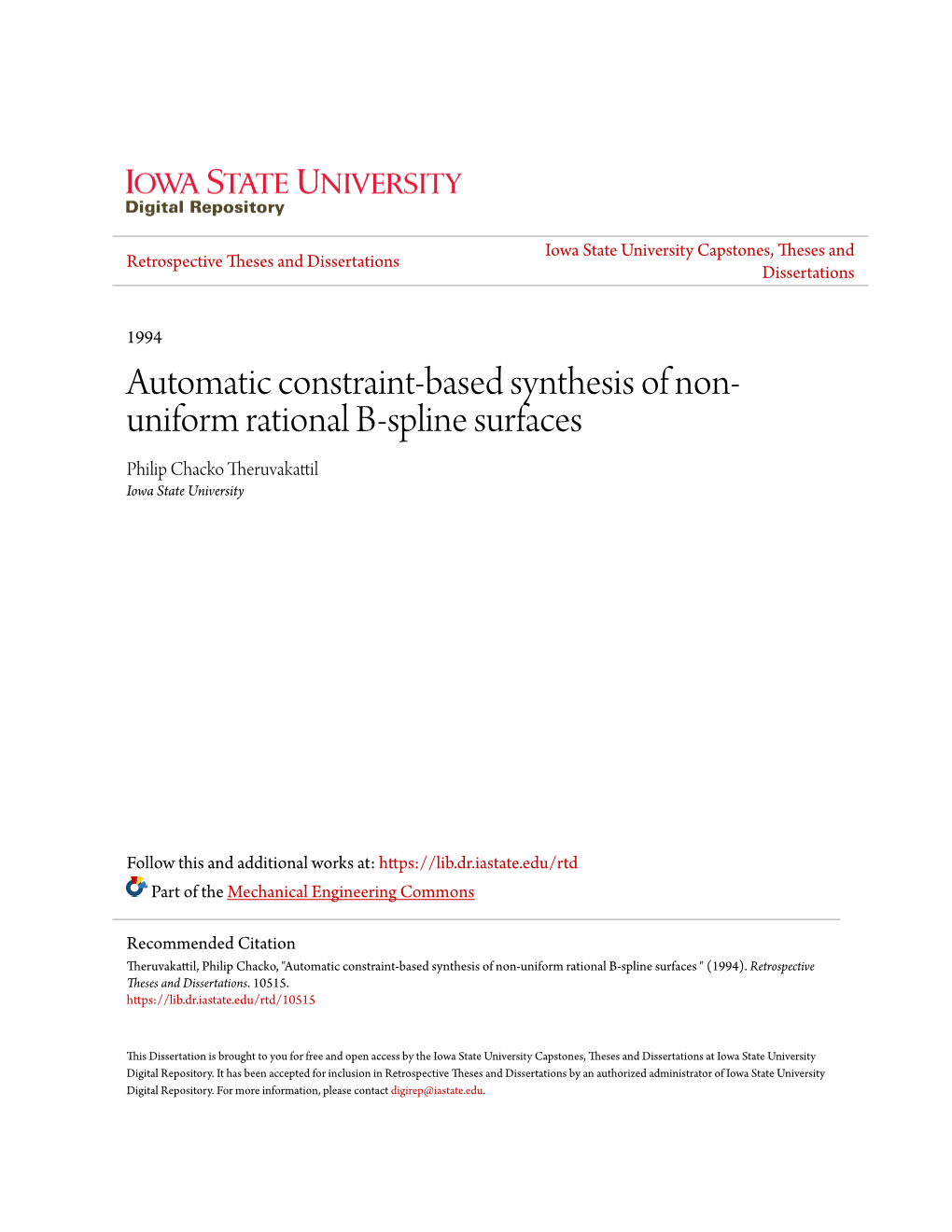 Automatic Constraint-Based Synthesis of Non-Uniform Rational B-Spline Surfaces 