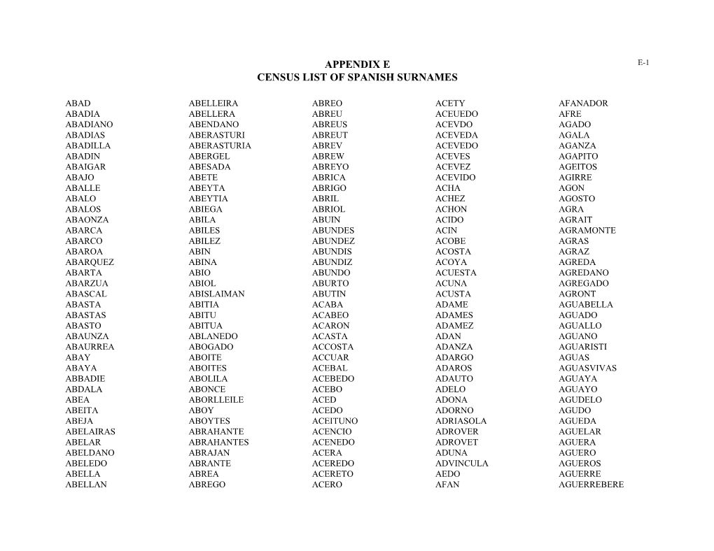 Appendix E Census List of Spanish Surnames