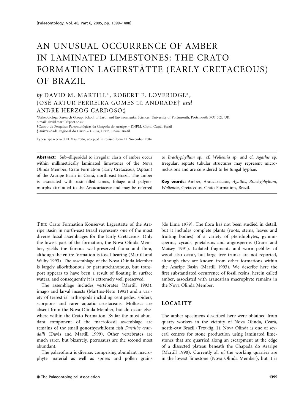 An Unusual Occurrence of Amber in Laminated Limestones: the Crato Formation Lagerstätte (Early Cretaceous) of Brazil