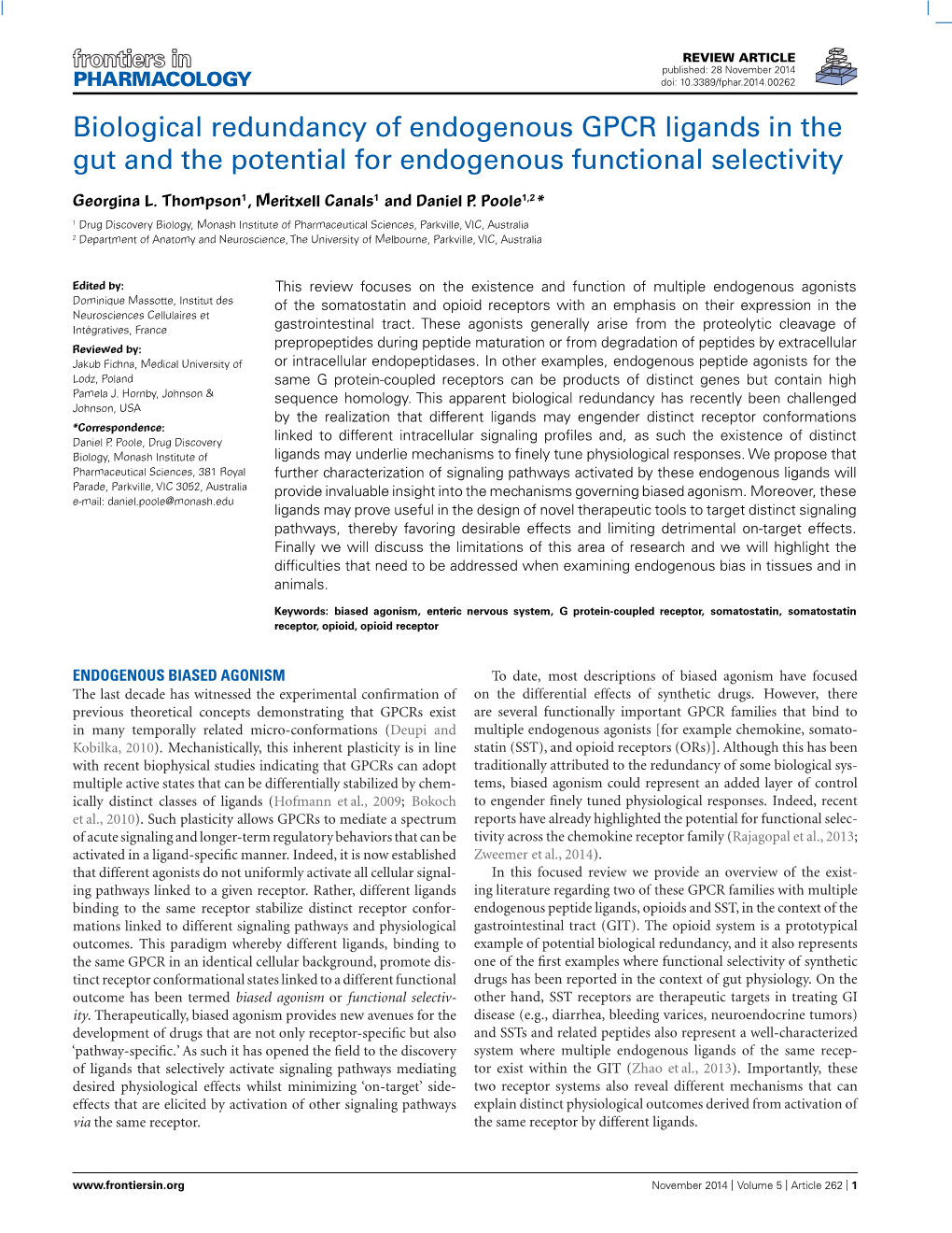 Biological Redundancy of Endogenous GPCR Ligands in the Gut and the Potential for Endogenous Functional Selectivity