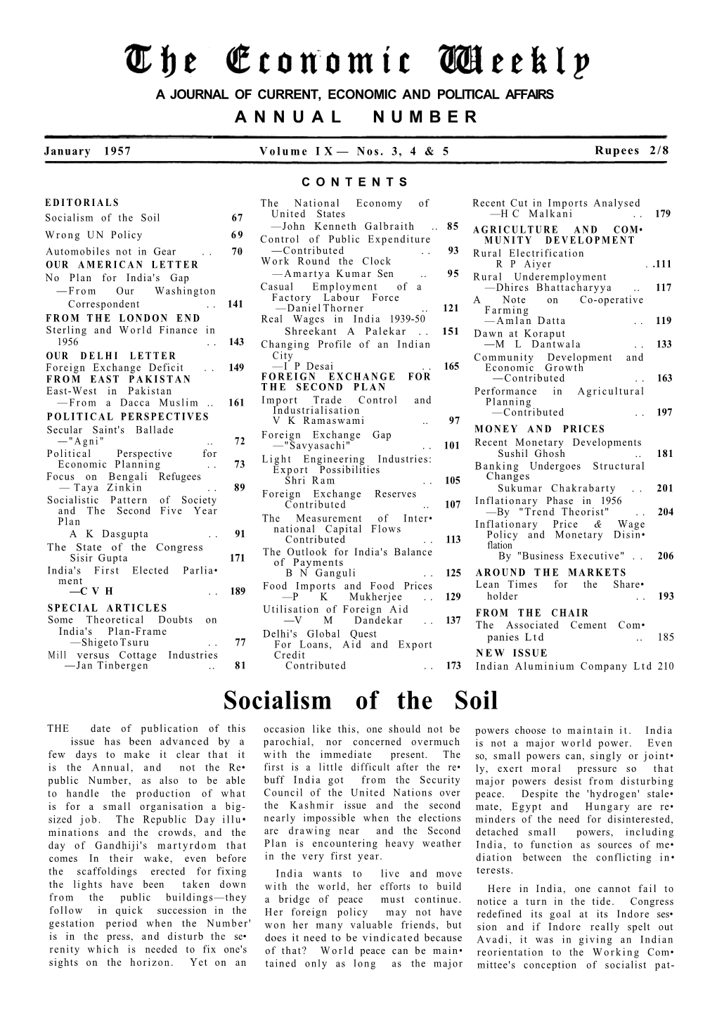 Socialism of the Soil 67 United States —H C Malkani