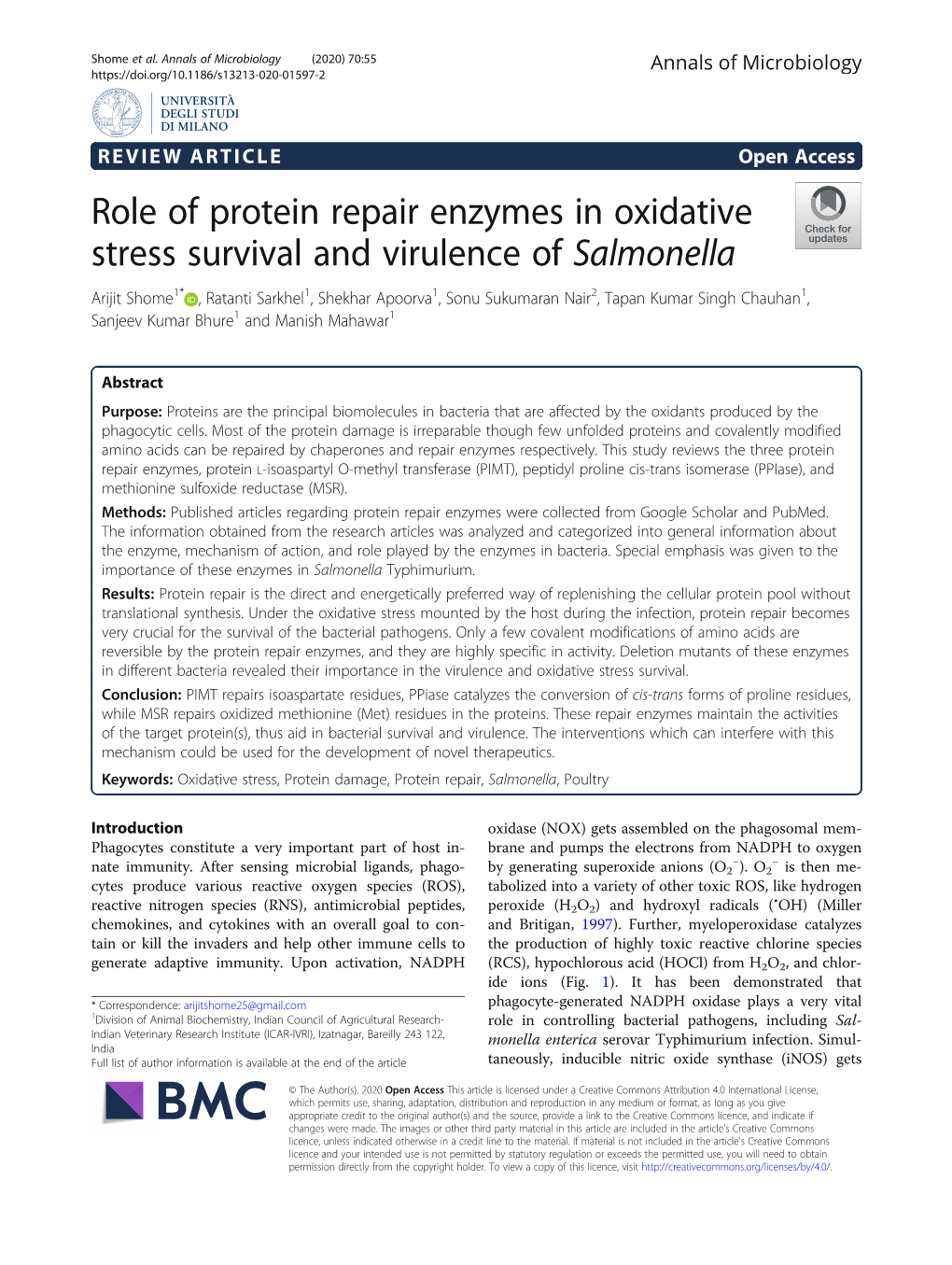 Role of Protein Repair Enzymes in Oxidative Stress Survival And