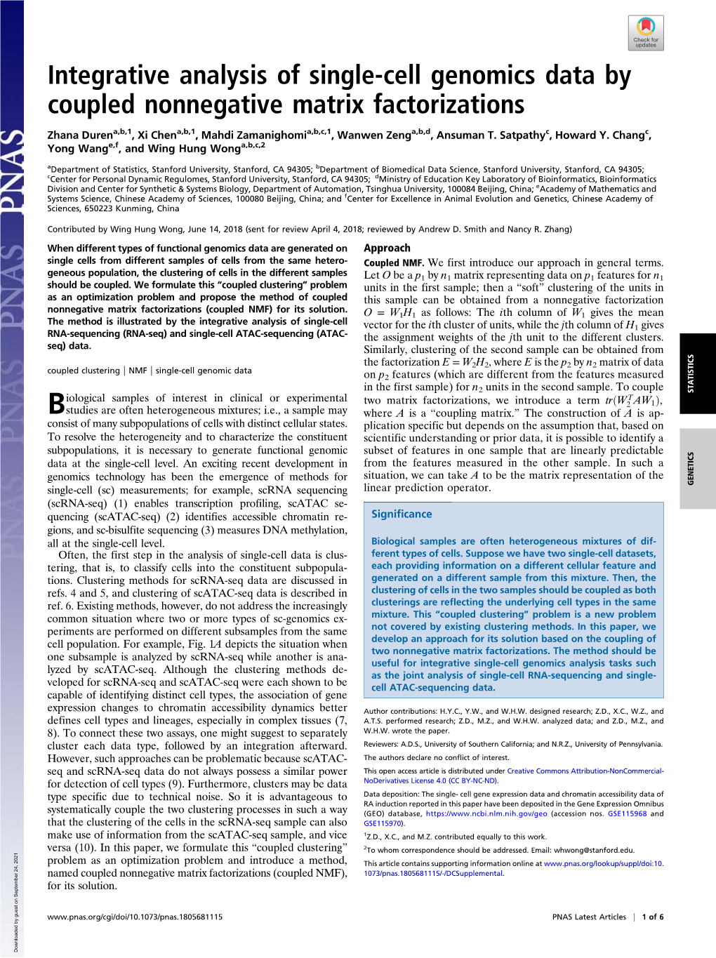 Integrative Analysis of Single-Cell Genomics Data by Coupled Nonnegative Matrix Factorizations