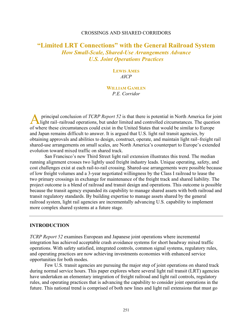 “Limited LRT Connections” with the General Railroad System: How