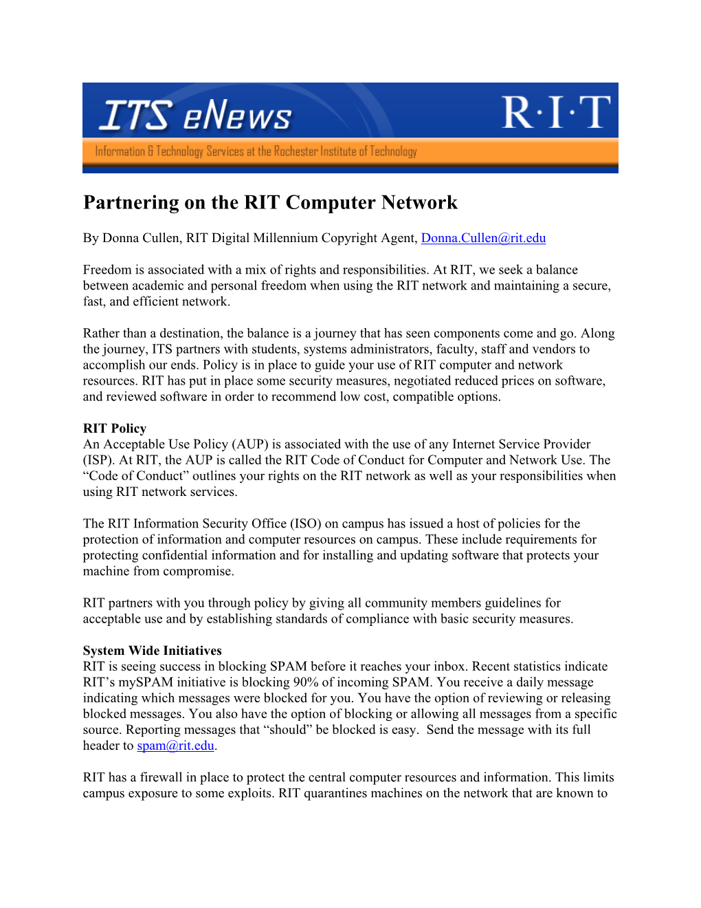 Partnering on the RIT Computer Network