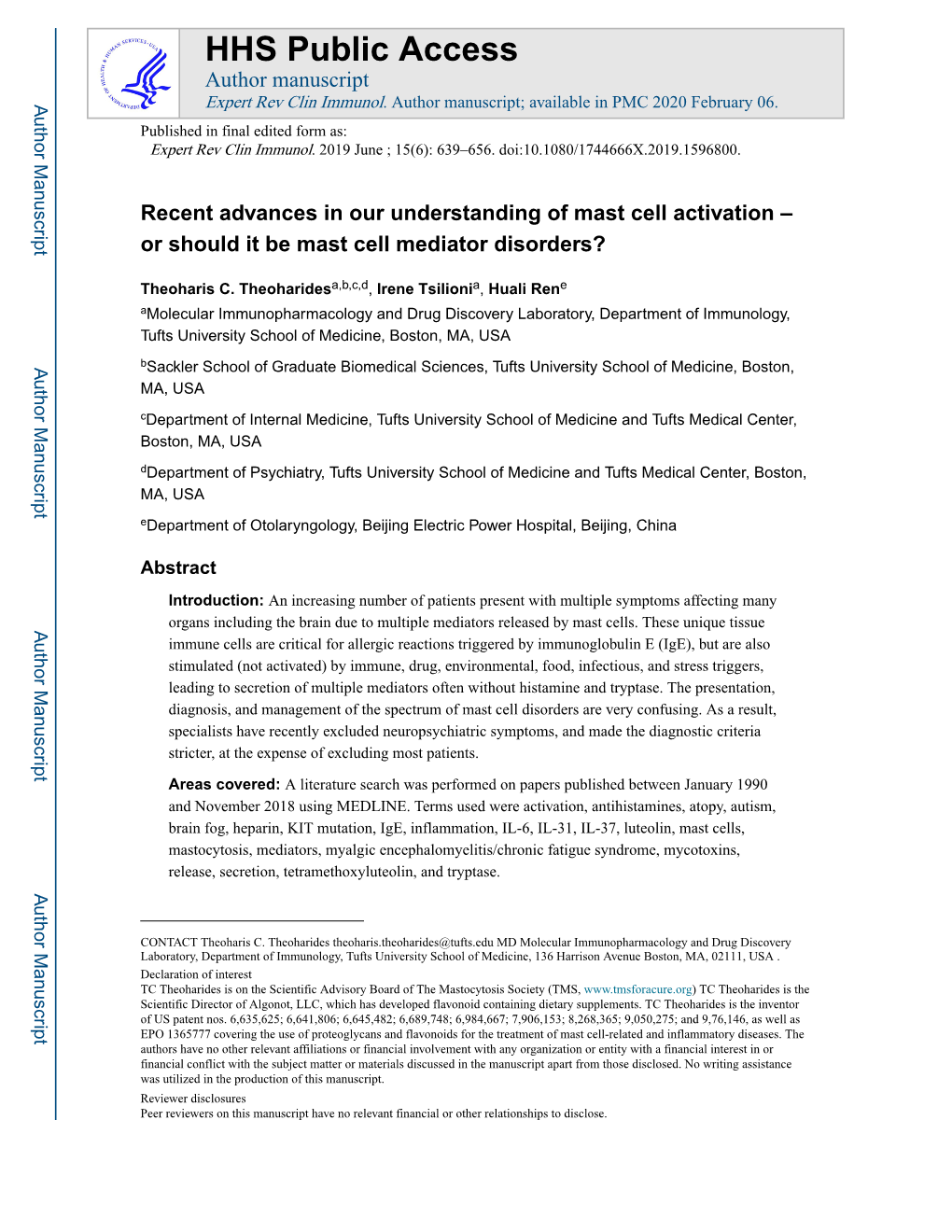 Or Should It Be Mast Cell Mediator Disorders?