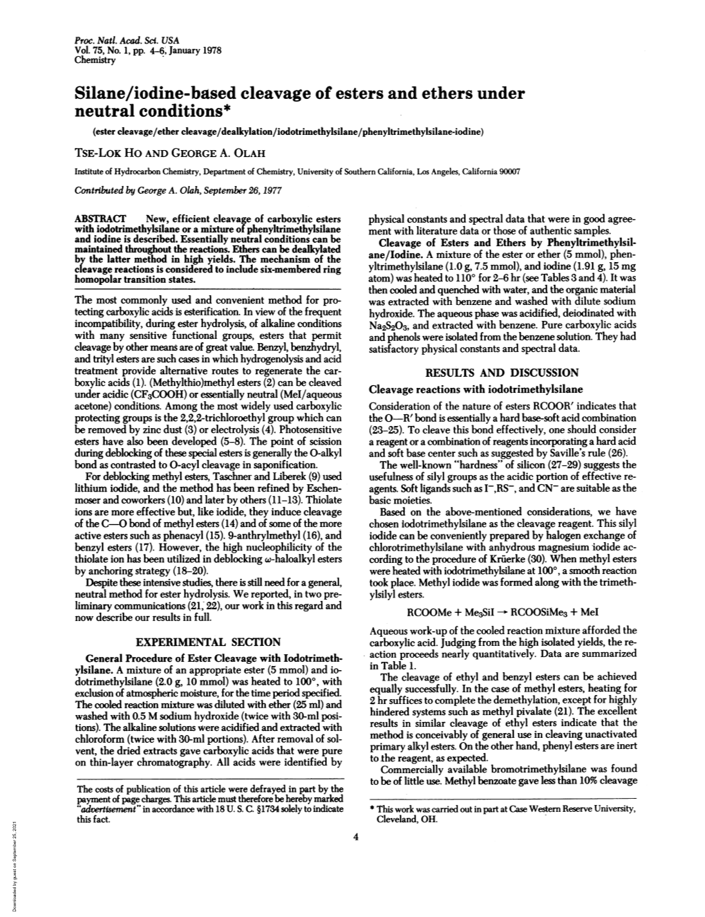 Silane/Iodine-Based Cleavage of Esters and Ethers Under Neutral