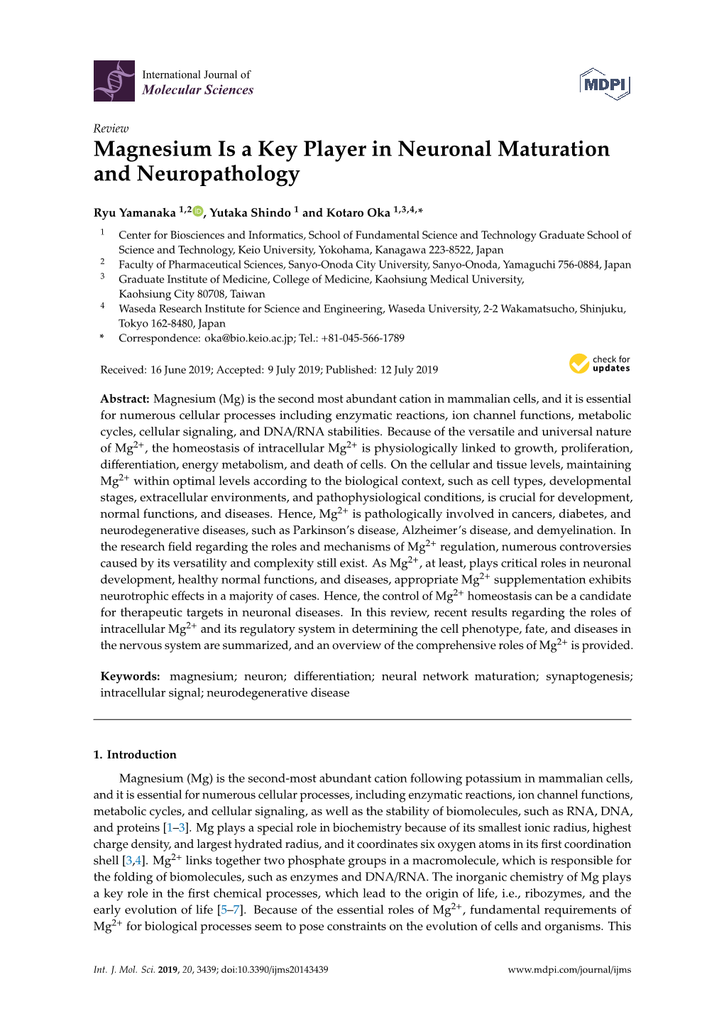 Magnesium Is a Key Player in Neuronal Maturation and Neuropathology