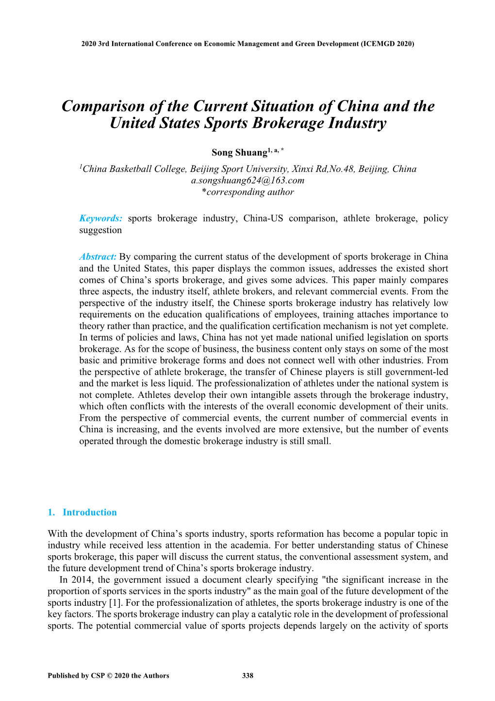 Comparison of the Current Situation of China and the United States Sports Brokerage Industry