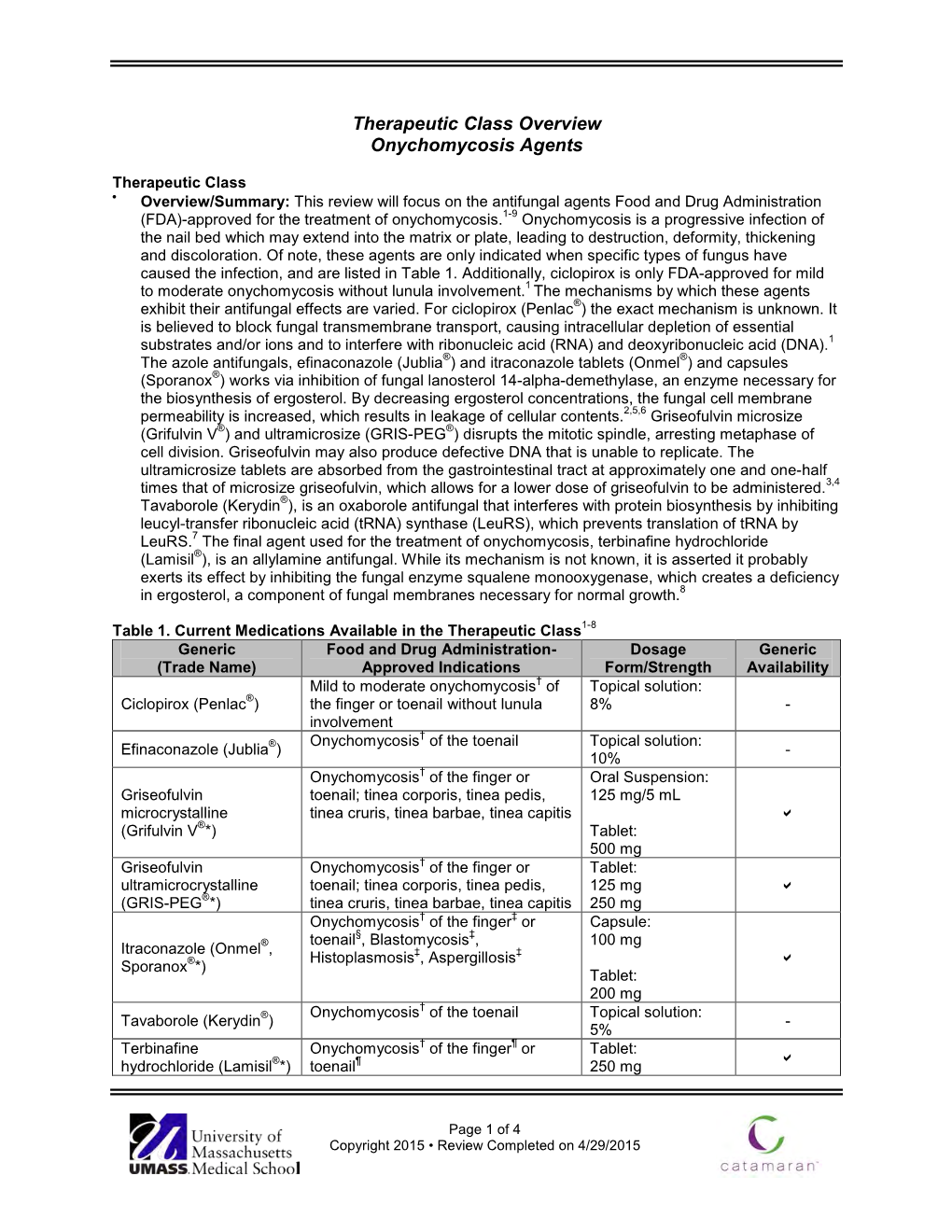 Therapeutic Class Overview Onychomycosis Agents