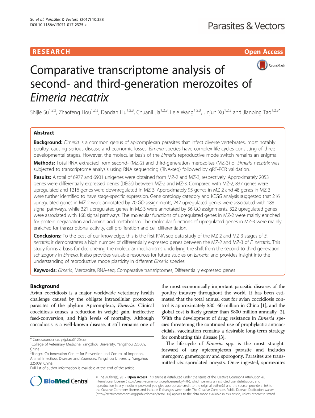 Comparative Transcriptome Analysis of Second- and Third-Generation Merozoites of Eimeria Necatrix