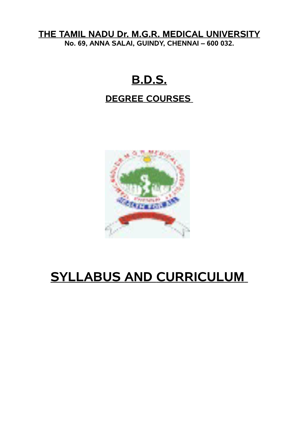 Syllabus 2017-18 for BDS Degree Course