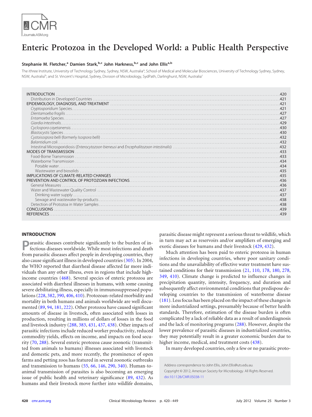 Enteric Protozoa in the Developed World: a Public Health Perspective