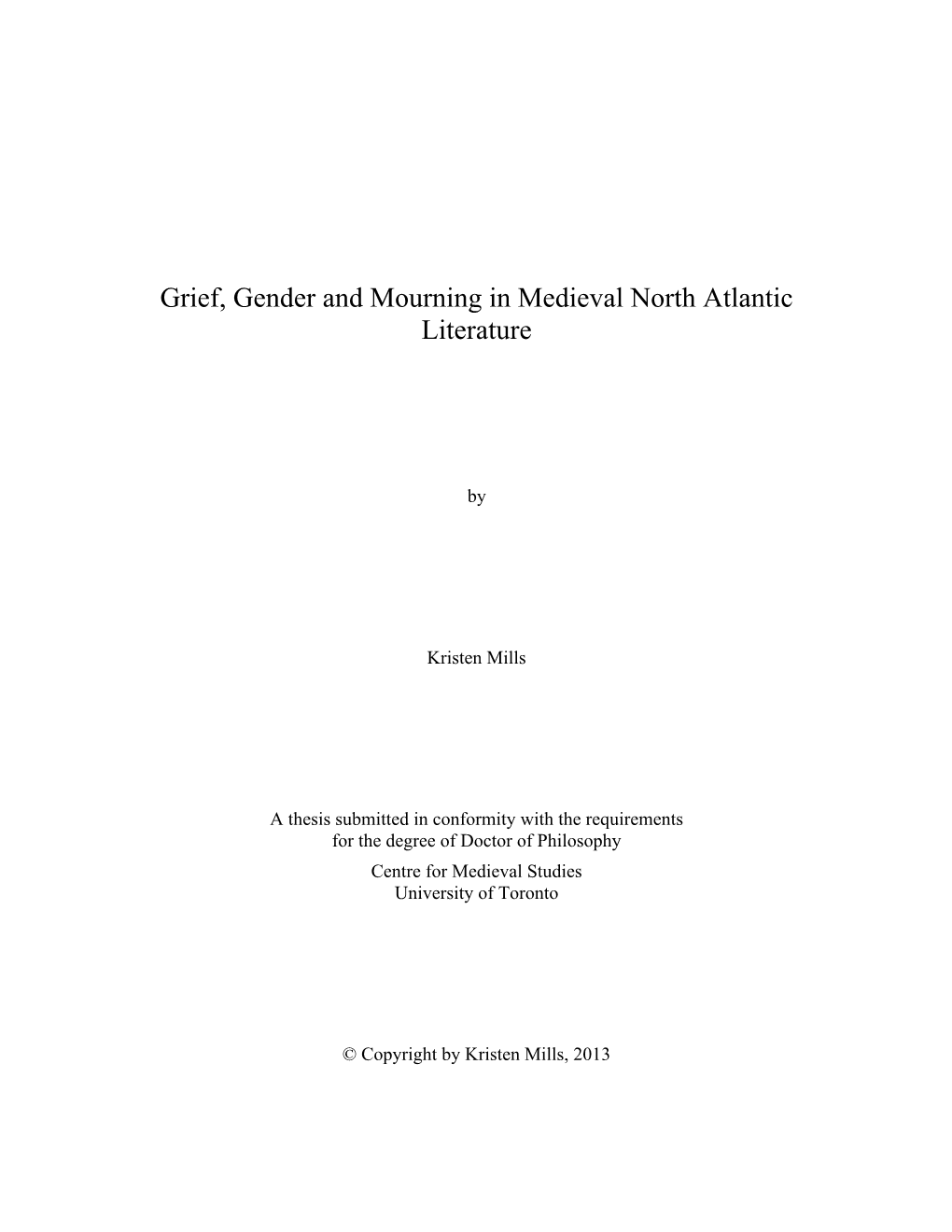 Grief, Gender and Mourning in Medieval North Atlantic Literature