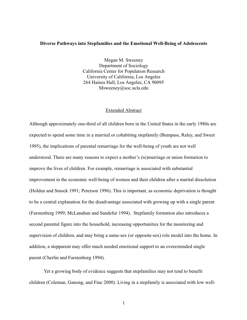 Are Stepfamilies Associated with the Emotional Well-Being of Adolescents