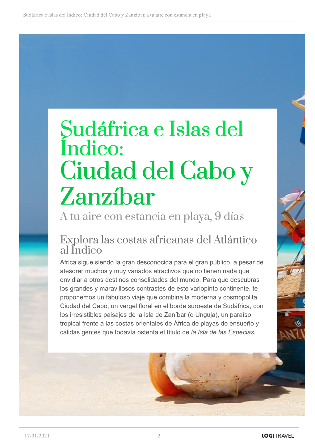 Ciudad Del Cabo Y Zanzíbar, a Tu Aire Con Estancia En Playa