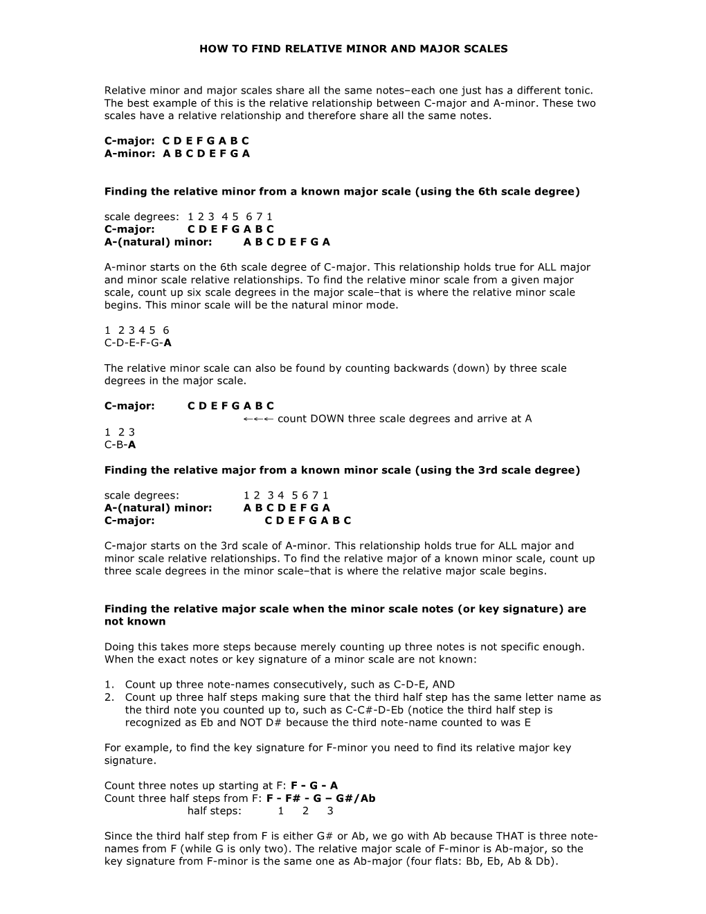 HOW to FIND RELATIVE MINOR and MAJOR SCALES Relative