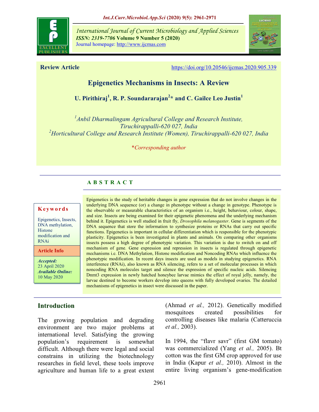 Epigenetics Mechanisms in Insects: a Review