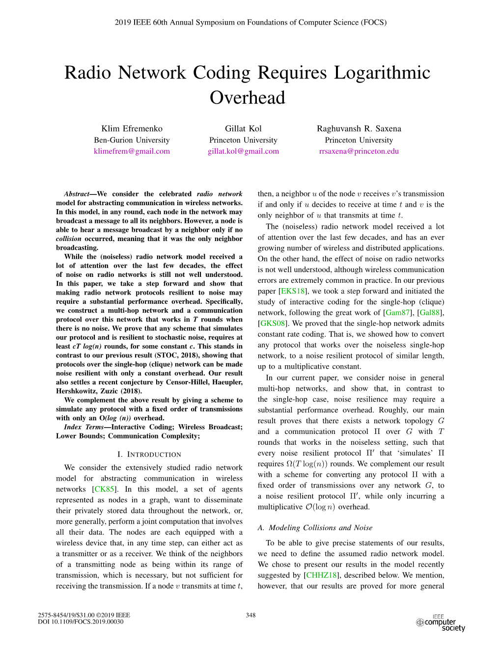 Radio Network Coding Requires Logarithmic Overhead