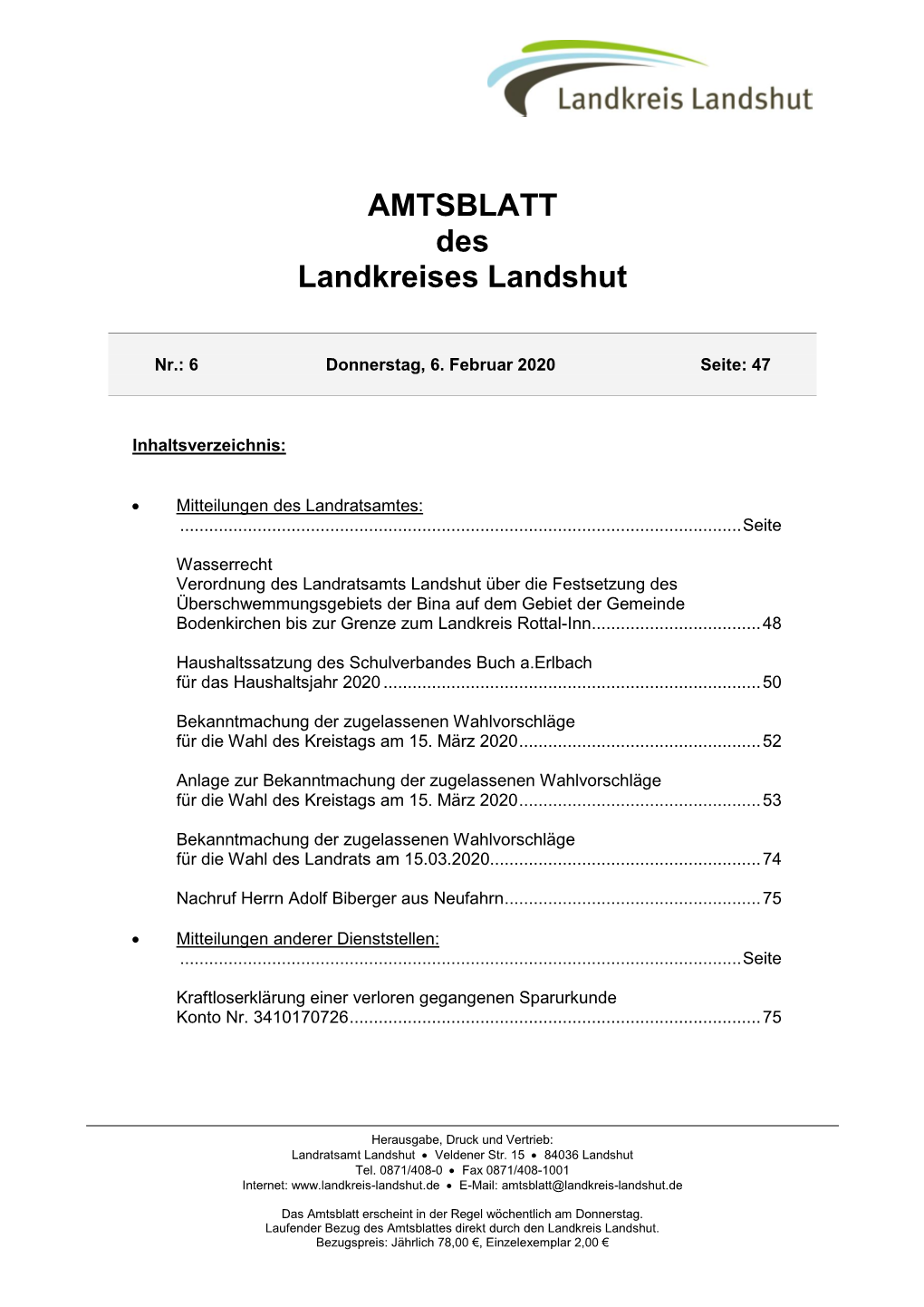 AMTSBLATT Des Landkreises Landshut