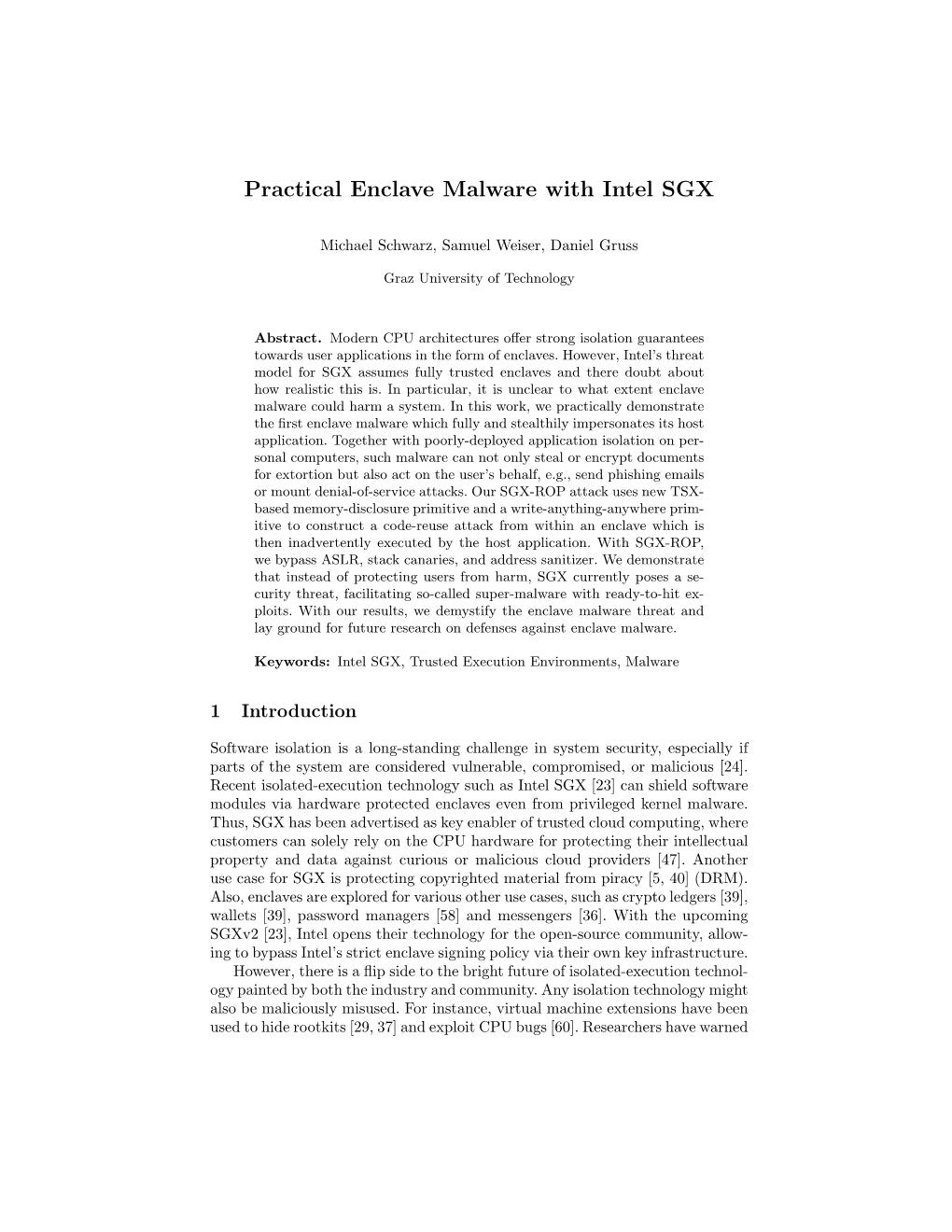 Practical Enclave Malware with Intel SGX