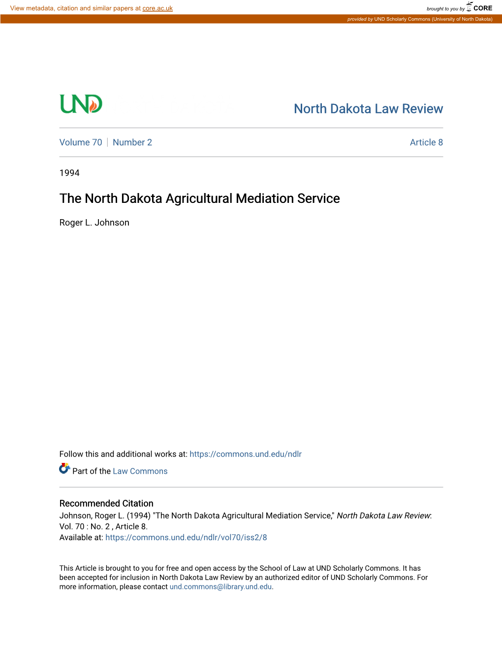 The North Dakota Agricultural Mediation Service