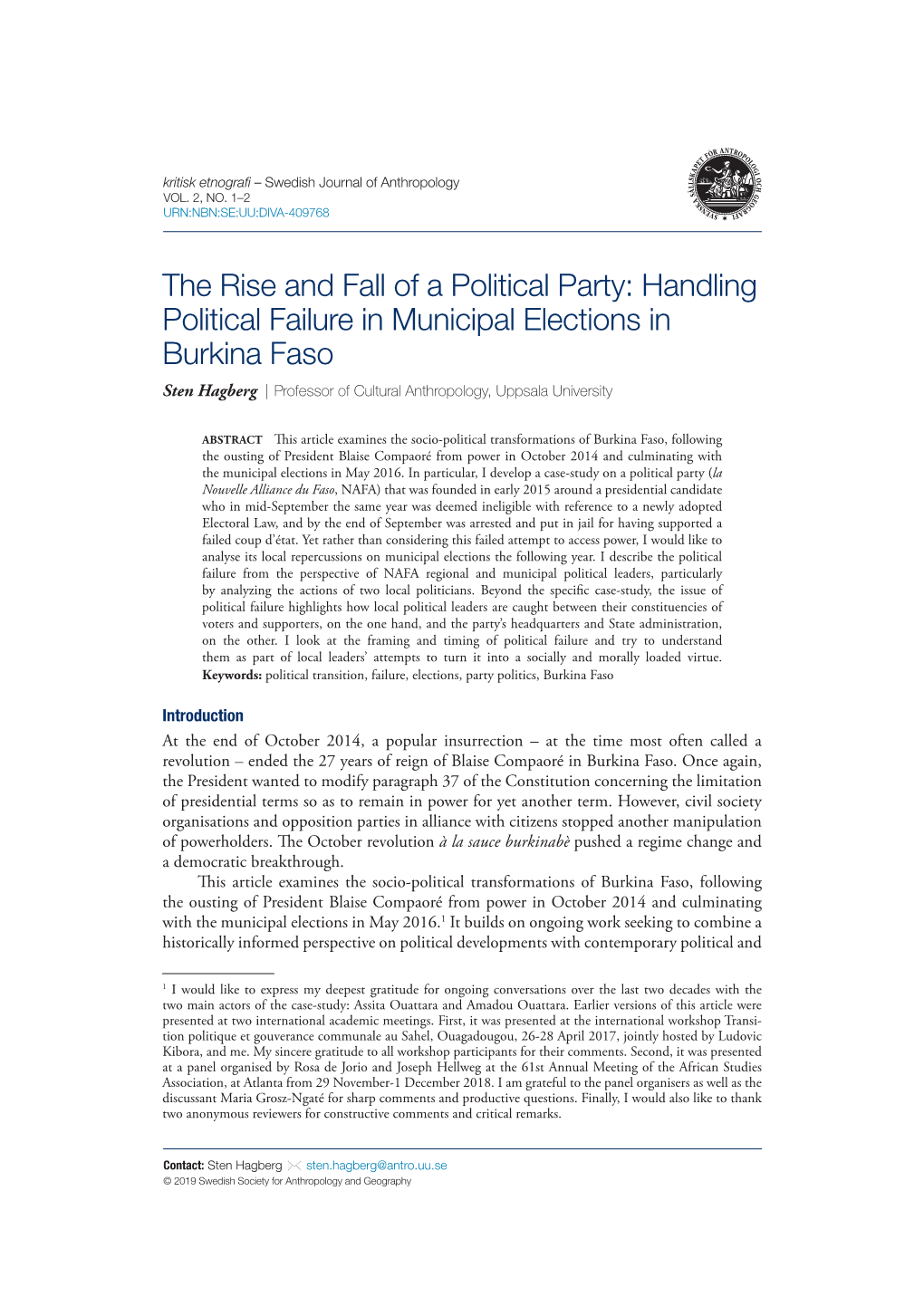 The Rise and Fall of a Political Party: Handling Political Failure In