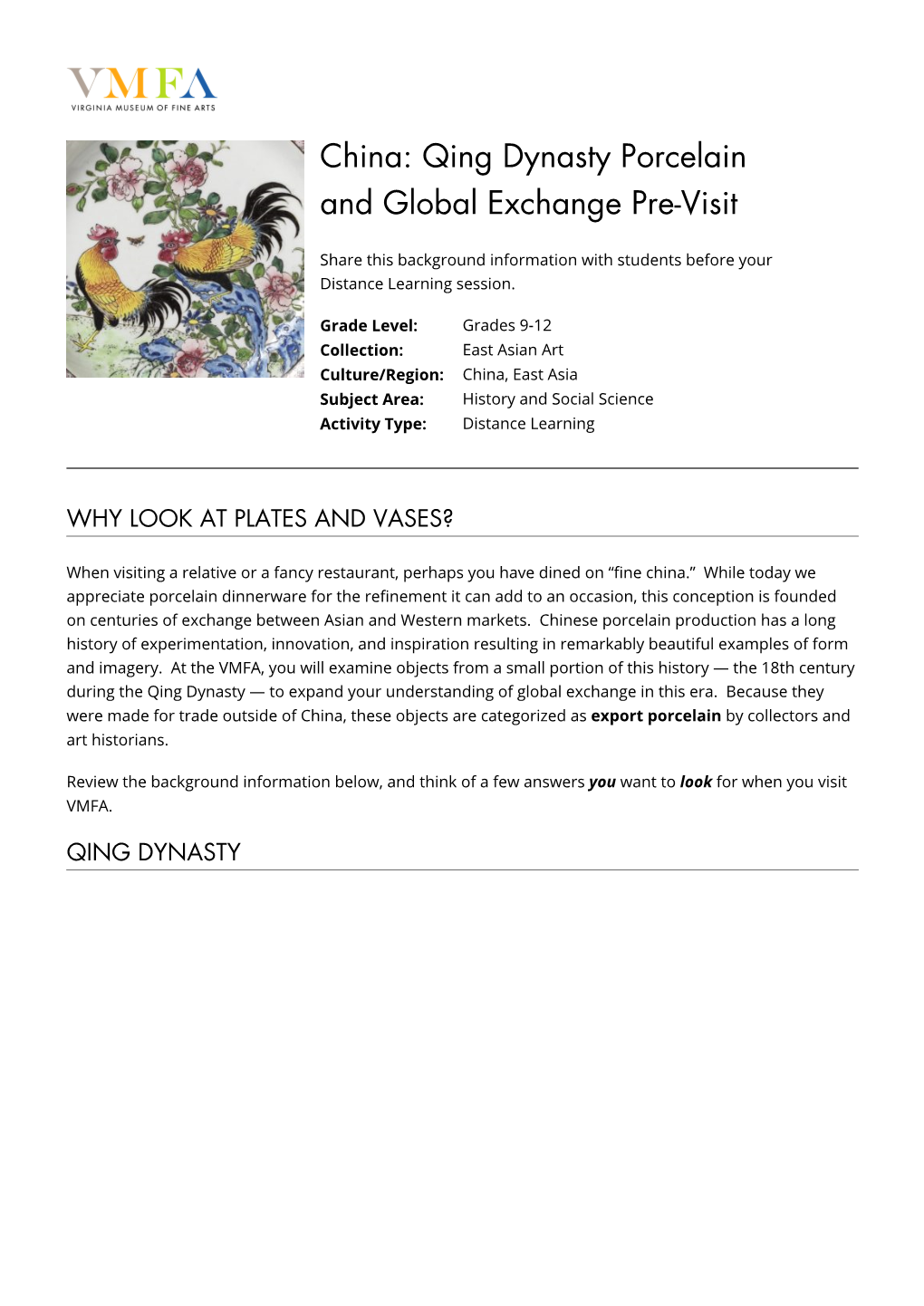 China: Qing Dynasty Porcelain and Global Exchange Pre-Visit