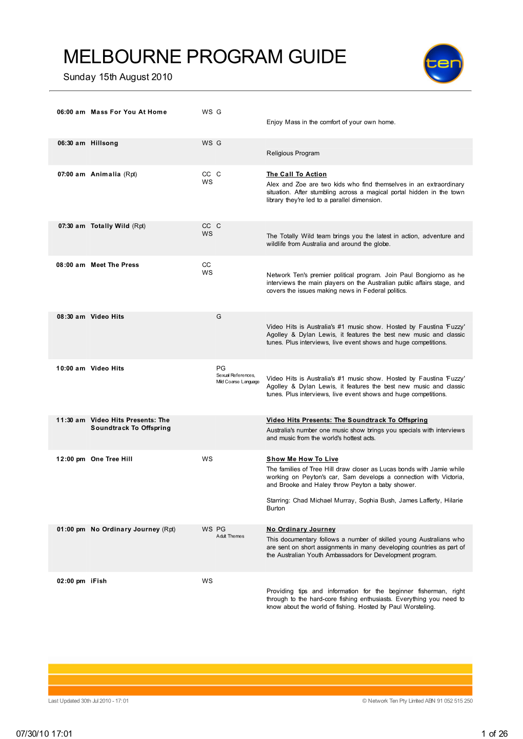 Melbourne Program Guide