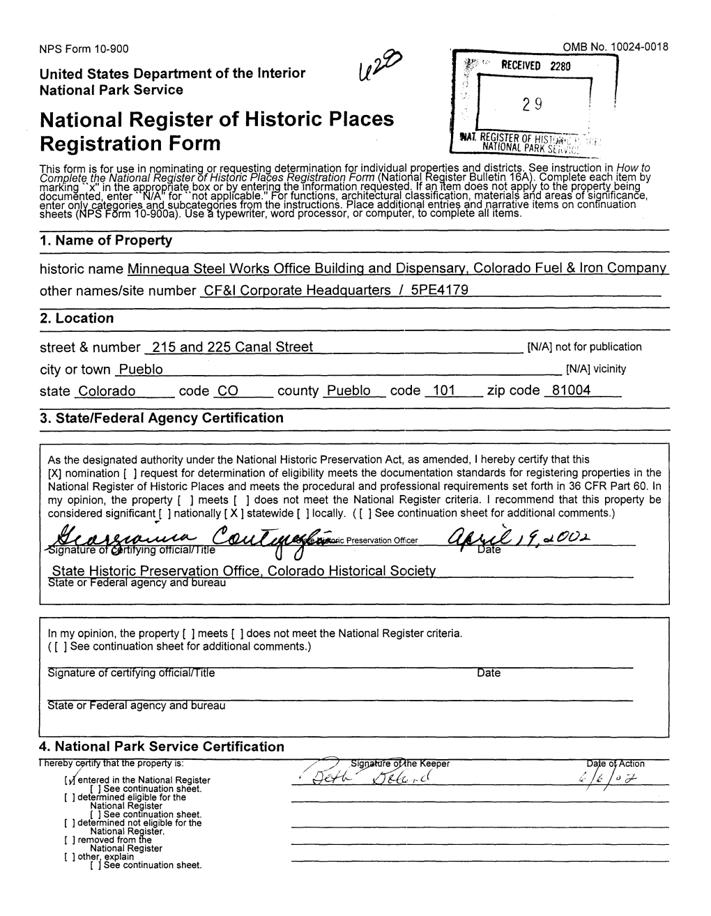 National Register of Historic Places Continuation Sheet Minnequa Steel Works Office Building and Dispensary Section Number 7 Page J__ Pueblo County, Colorado