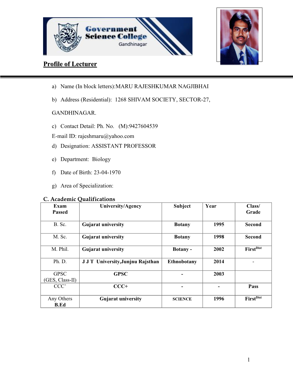 Profile of Lecturer