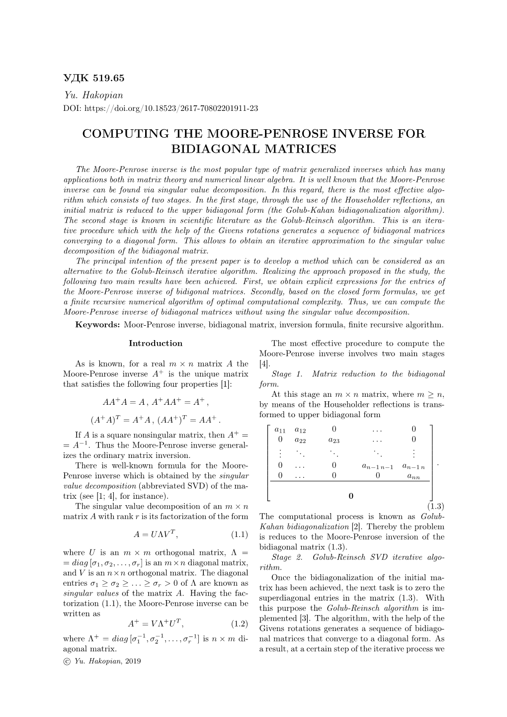 Computing the Moore-Penrose Inverse for Bidiagonal Matrices