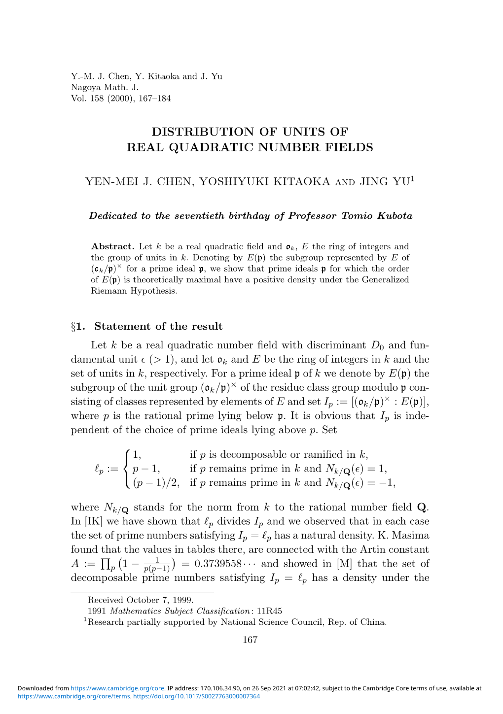 Distribution of Units of Real Quadratic Number Fields