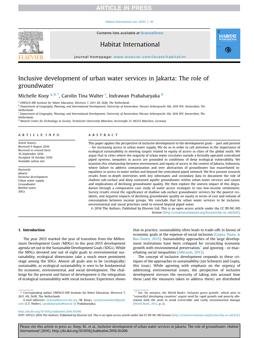 Inclusive Development of Urban Water Services in Jakarta: the Role of Groundwater