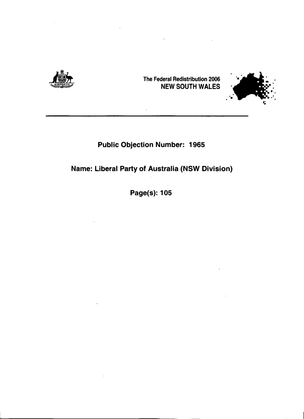 Liberal Party of Australia, New South Wales Division Objection to Proposed Redistribution