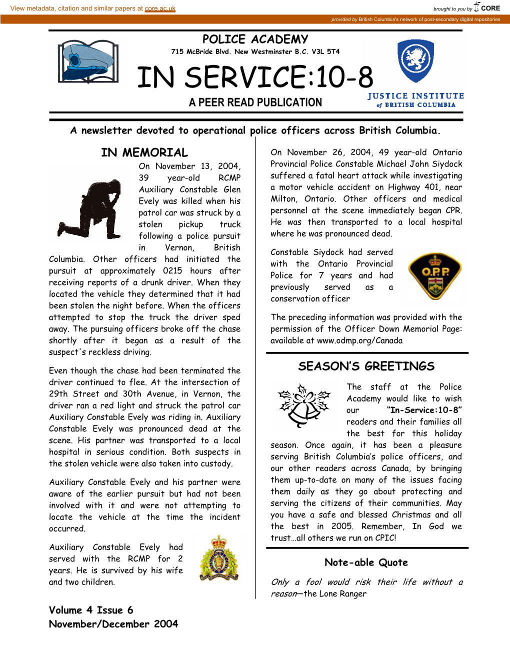 In Service:10-8 a Peer Read Publication