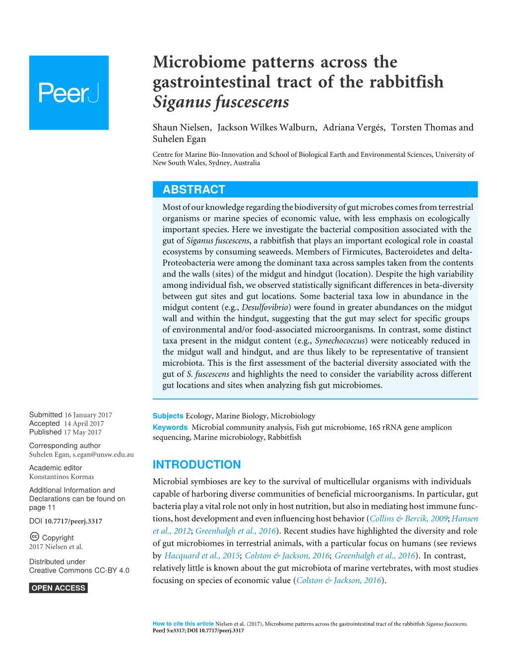 Microbiome Patterns Across the Gastrointestinal Tract of the Rabbitfish Siganus Fuscescens