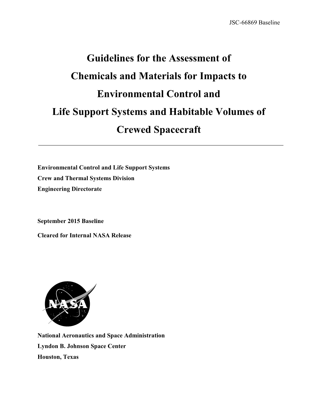 ECLSS Assessments Sept-2015 Baseline