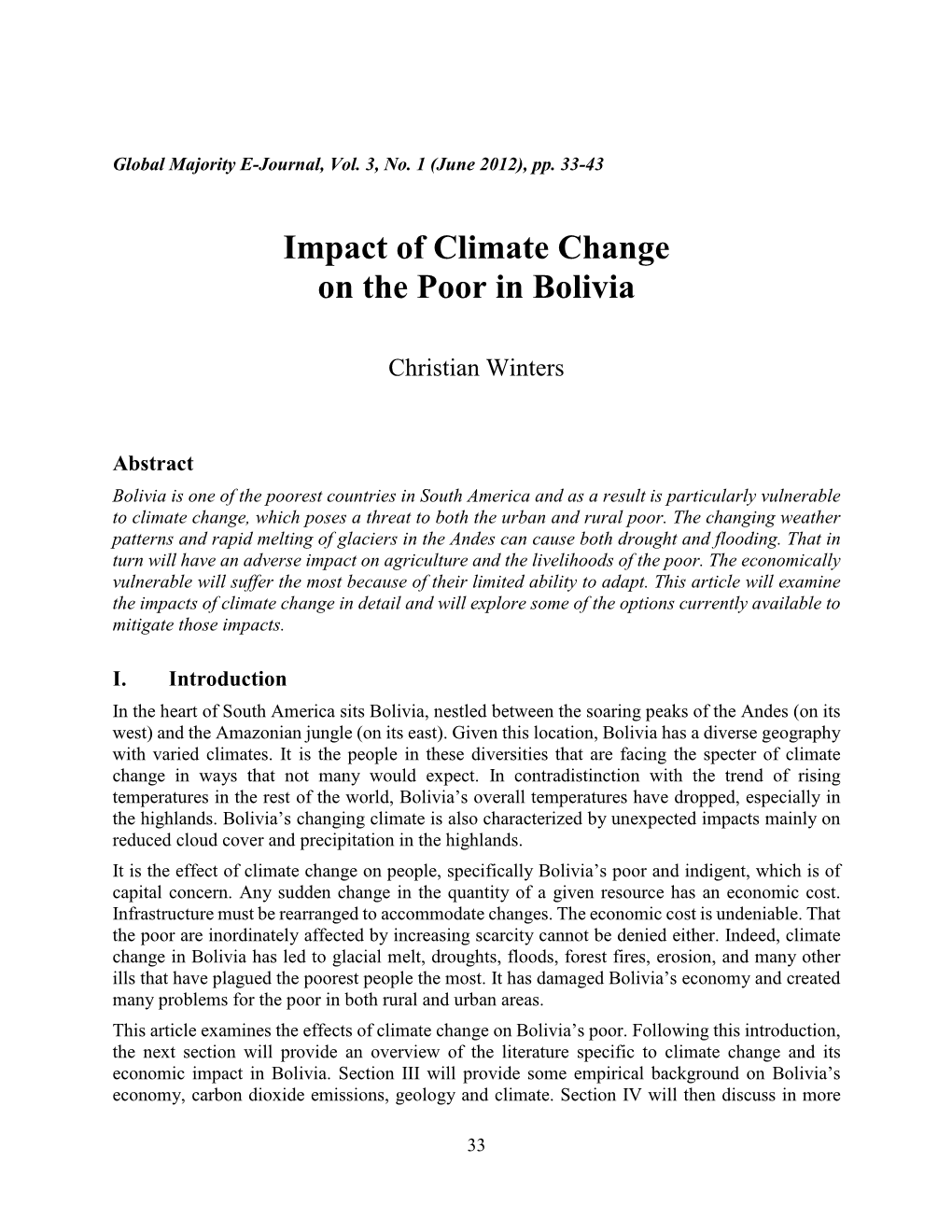 Impact of Climate Change on the Poor in Bolivia