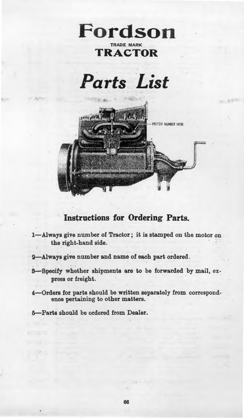 Fordson Tractor Parts List