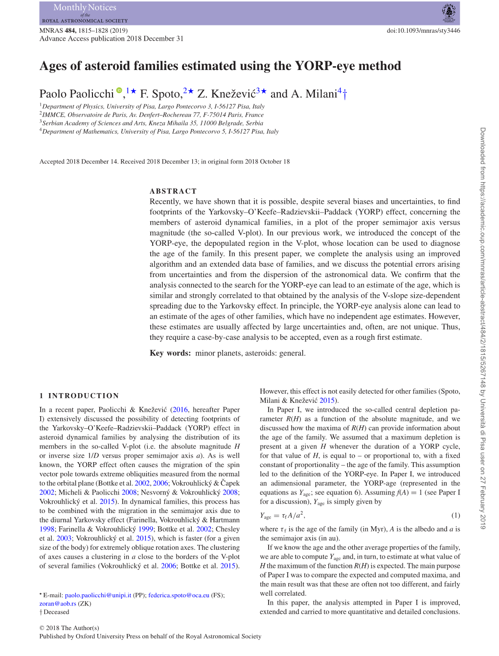 Ages of Asteroid Families Estimated Using the YORP-Eye Method