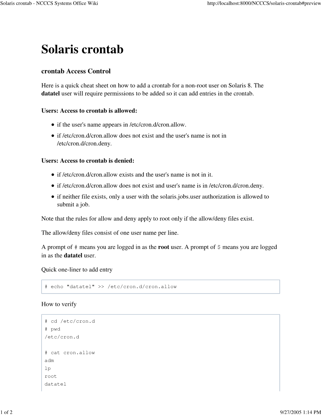 Solaris Crontab - NCCCS Systems Office Wiki