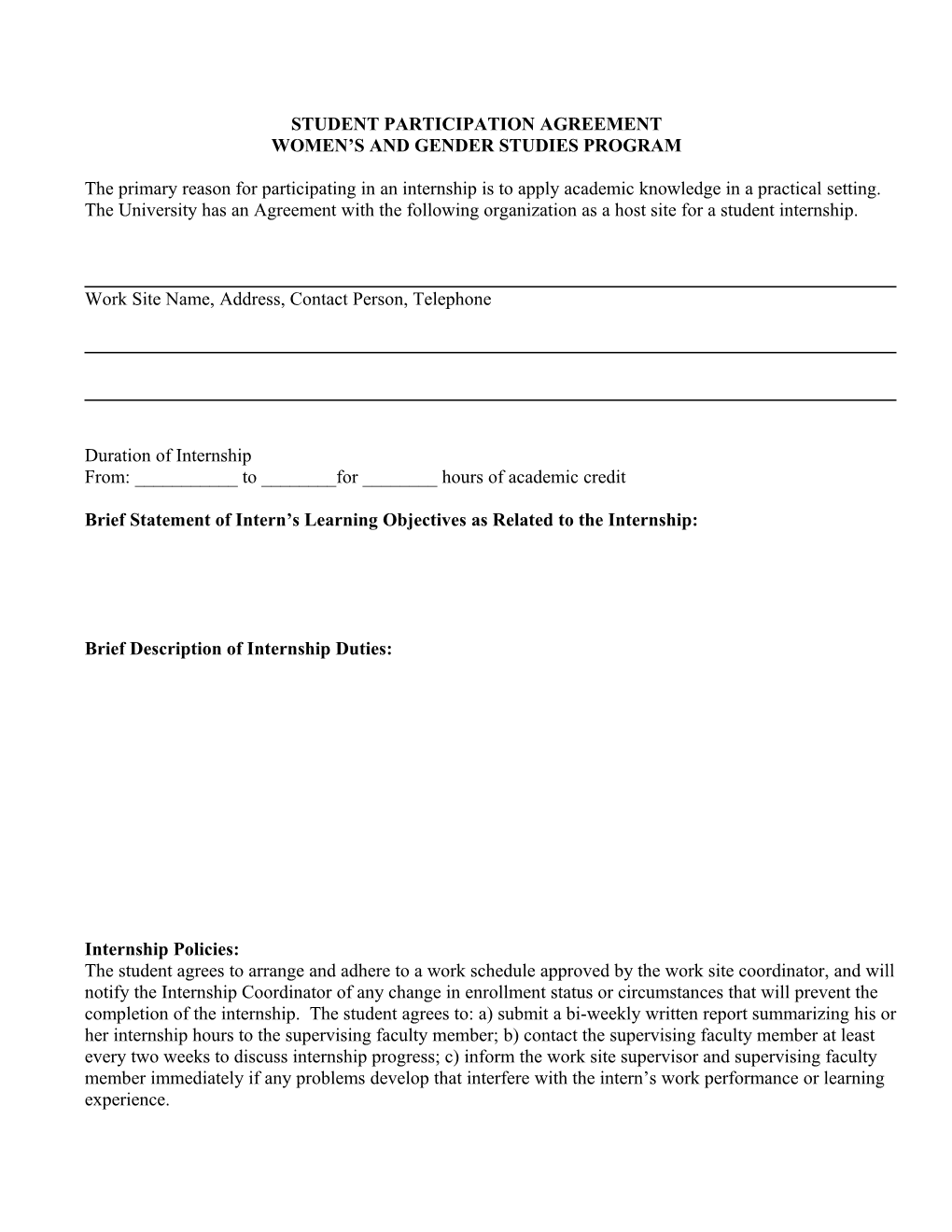 Student Participation Agreement