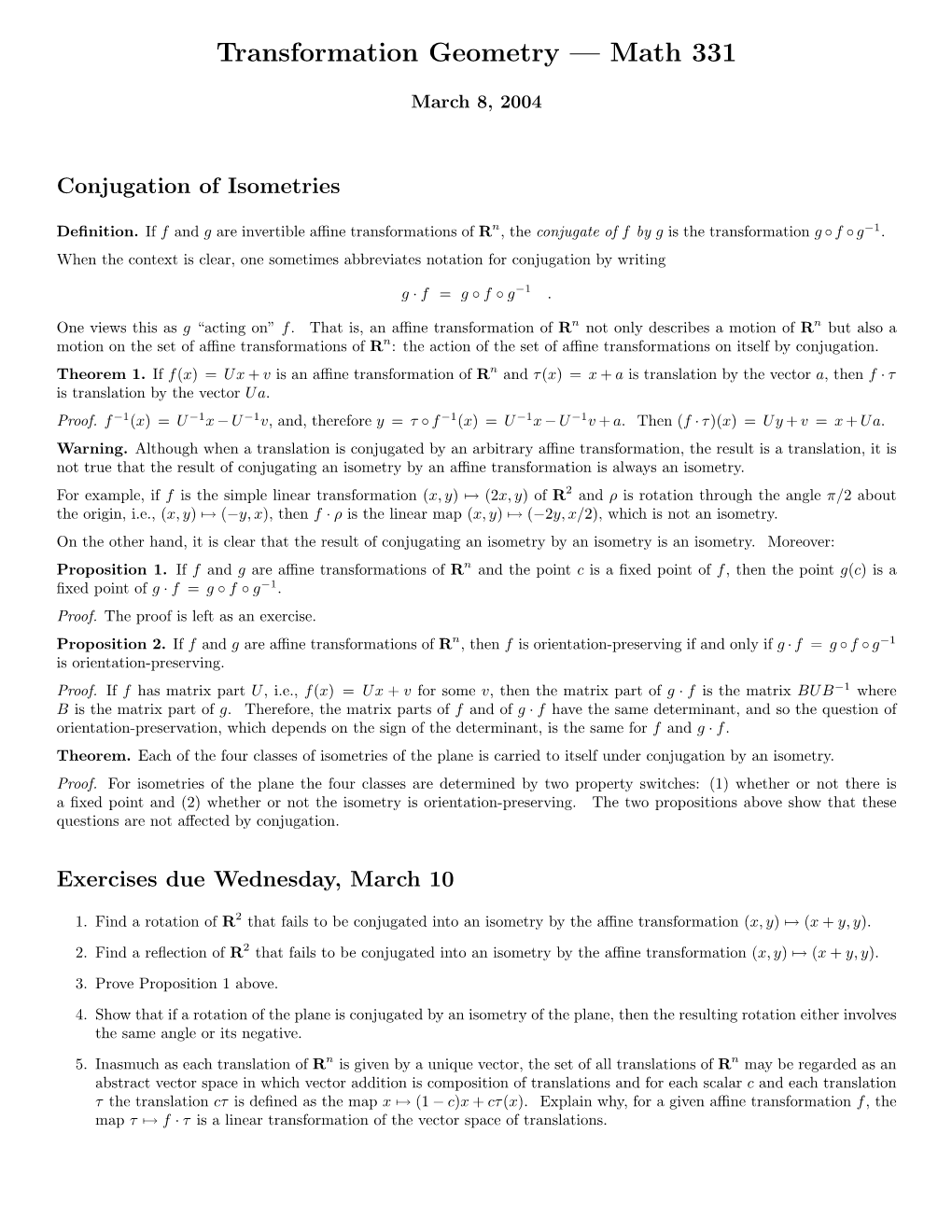 Transformation Geometry — Math 331