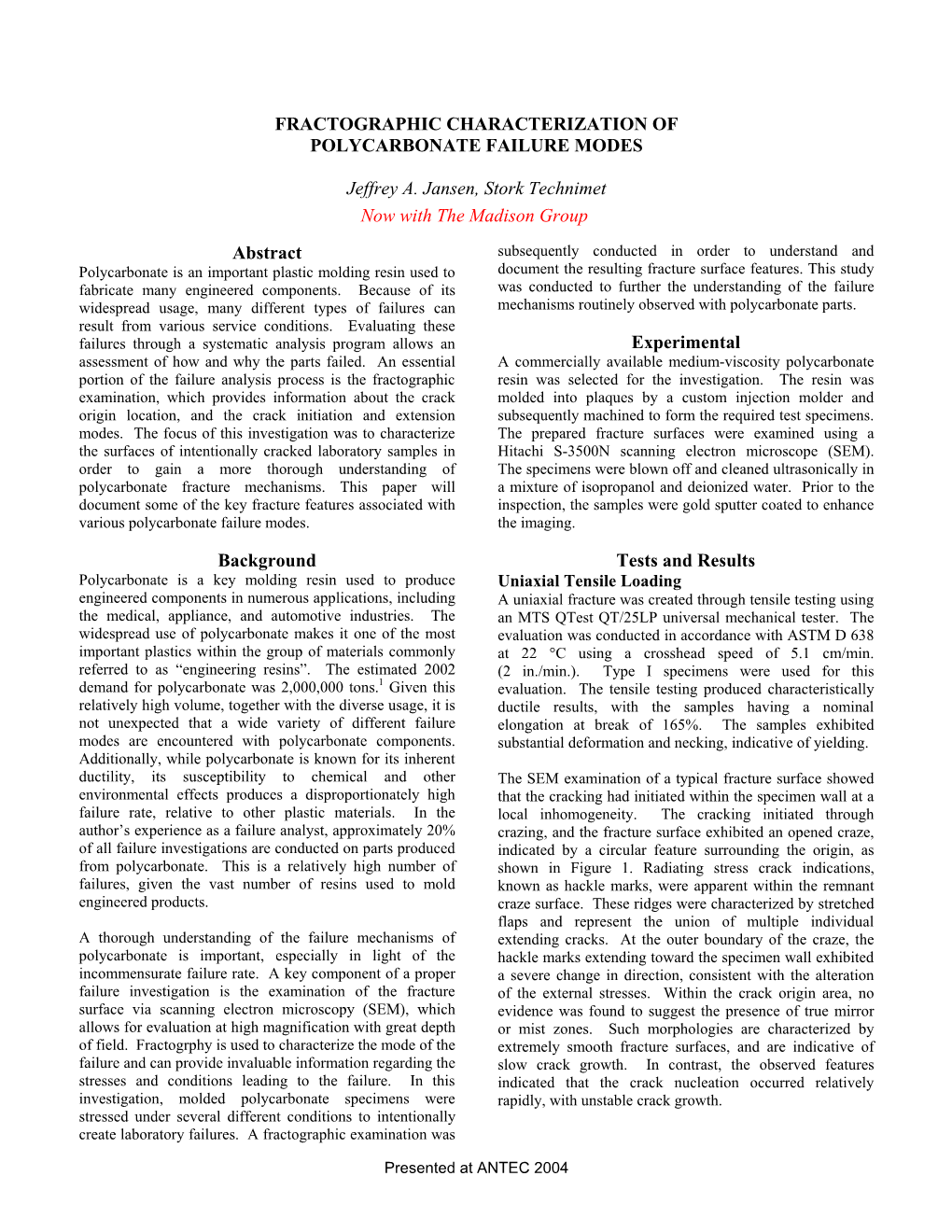 Fractographic Characterization of Polycarbonate Failure Modes